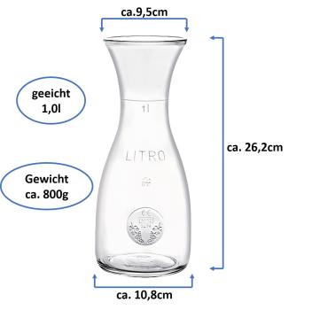 Preview: Glas Karaffe Misura 1,0L mit CE Eichring - 6 Stück - 2 Wahl
